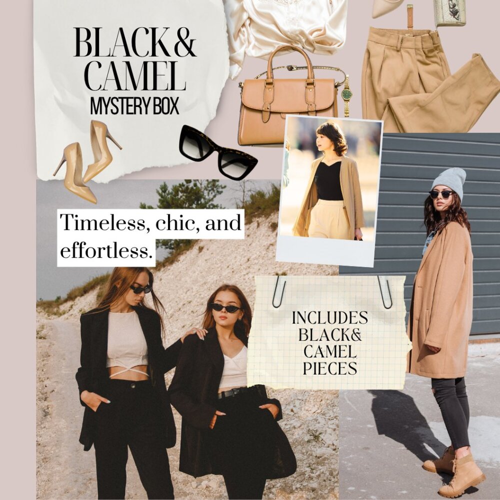 Black & Camel Mystery Box | 4 Women's Clothing Pieces | Pants & Romper
